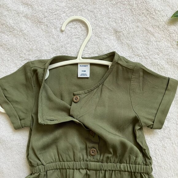 Old Navy Baby Romper 3-6M | Olive Green Button-Front EUC - Picture 14 of 16